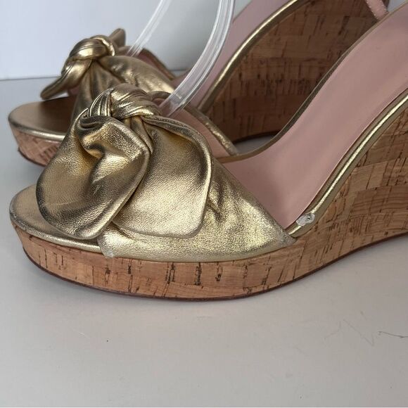Kate Spade Janae Gold Bow Cork Wedge Sandal Size 10 - Picture 4 of 11